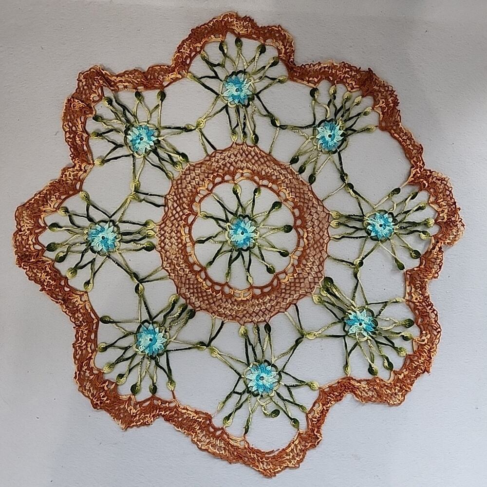 24 inch Colorful Floral Crochet Doily Dresser Table Round Scallop Crocheted